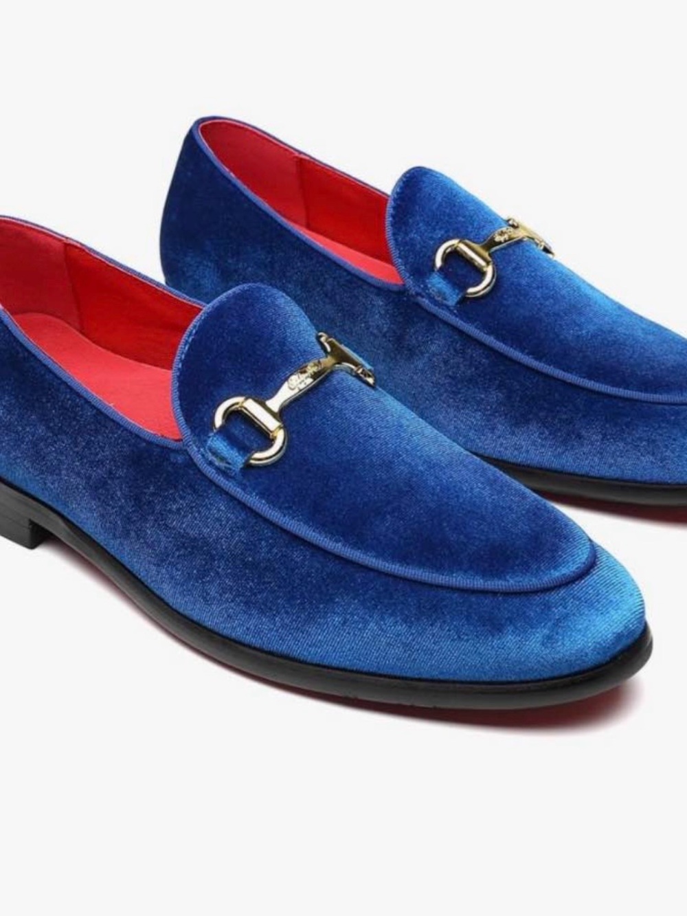 Blue Velvet Slip-On Loafers with Gold Horsebit